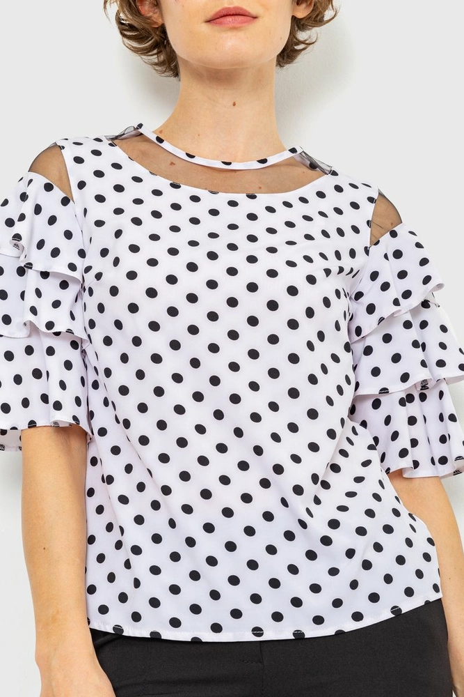 Купить Блуза в горох, цвет белый, 230R151-7 - Фото №1