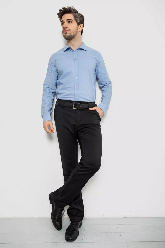 Купить Рубашка мужская однотонная с принтом, цвет голубой, 186R6918-3 - Фото №2