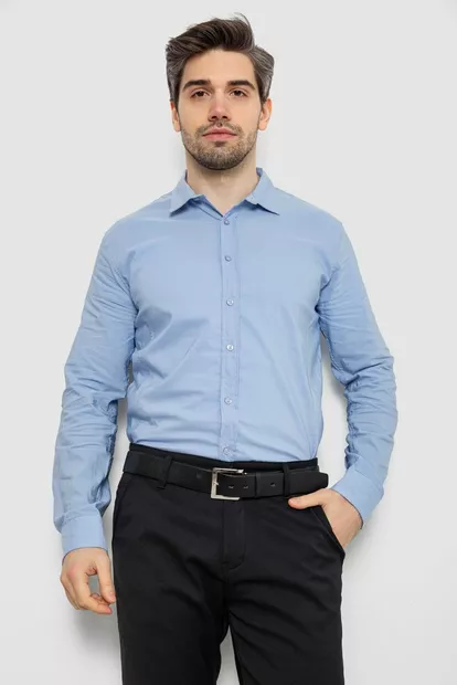 Рубашка мужская однотонная с принтом, цвет голубой, 186R6918-3