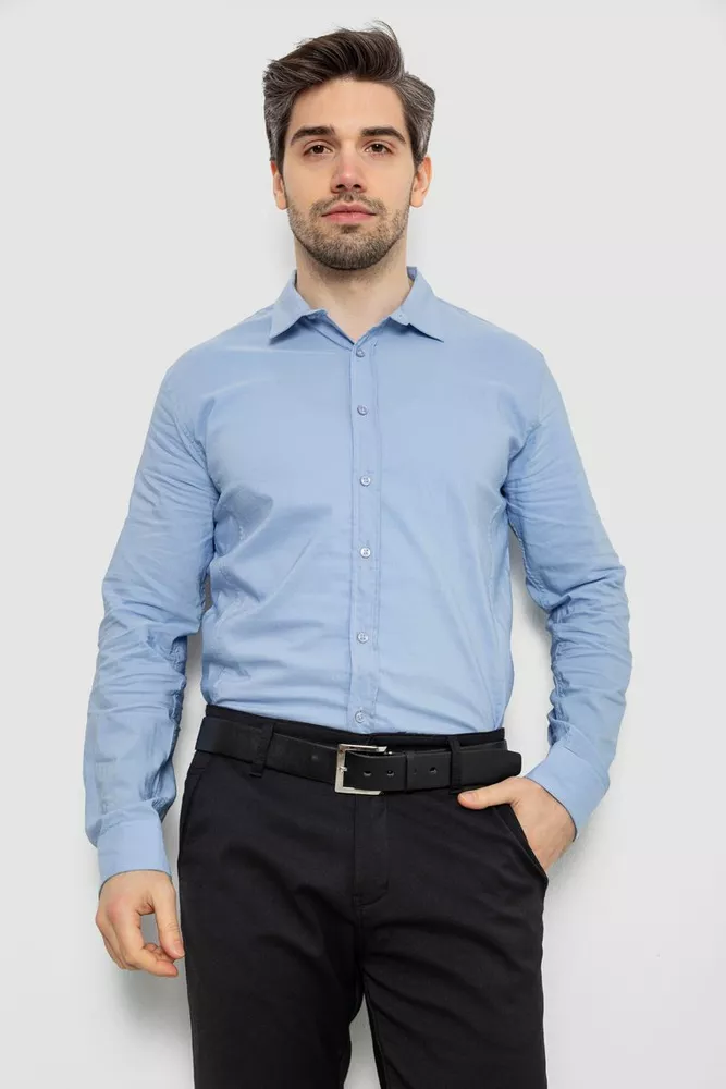 Купить Рубашка мужская однотонная с принтом, цвет голубой, 186R6918-3 - Фото №1