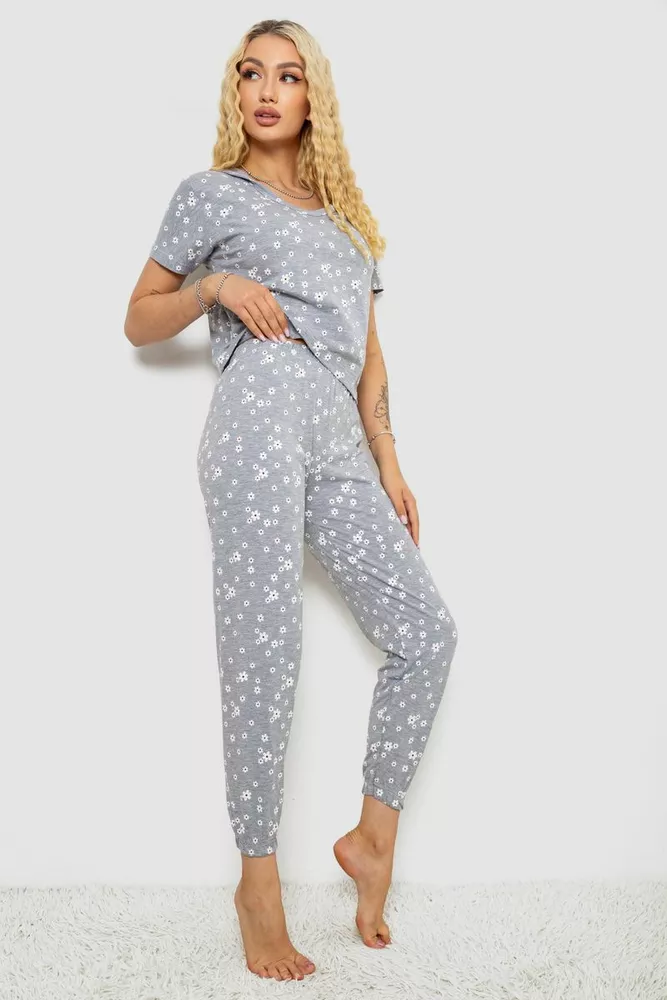 Купити Піжама жіноча з принтом, колір сірий, 243RK2042 - Фото №3