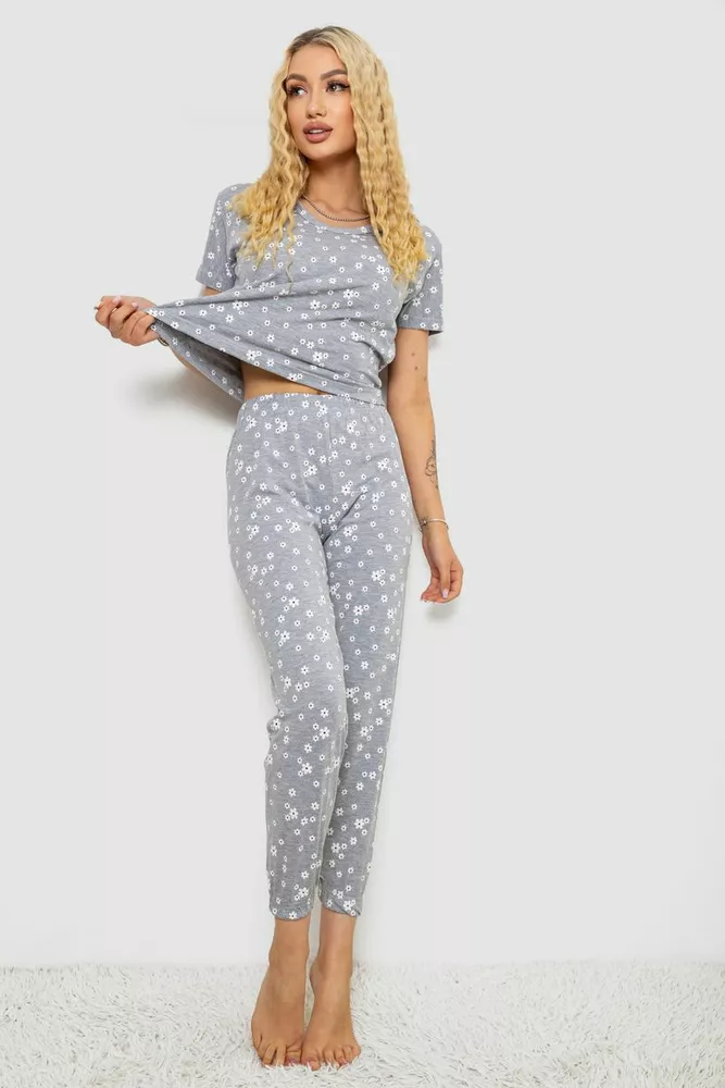 Купити Піжама жіноча з принтом, колір сірий, 243RK2042 - Фото №1