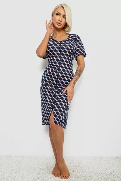 Халат женский на молнии с принтом, цвет синий, 257R1030-9