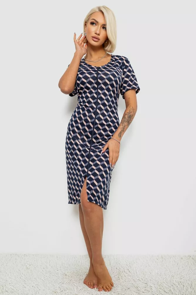 Купить Халат женский на молнии с принтом, цвет синий, 257R1030-9 - Фото №1