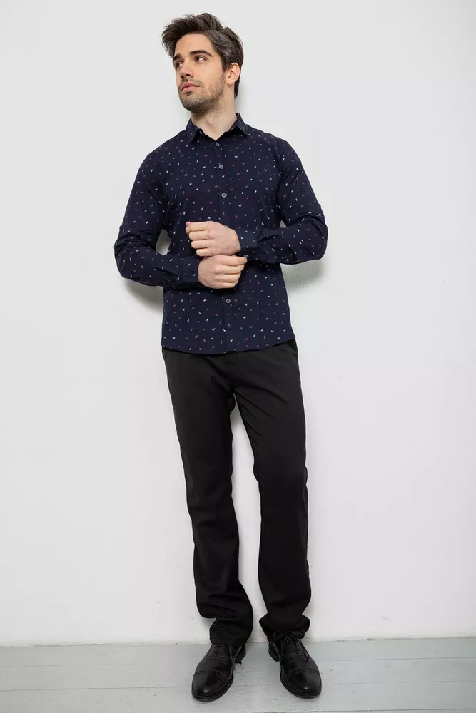 Купить Мужская рубашка однотонная с принтом, цвет синий, 186R6917-6 - Фото №2