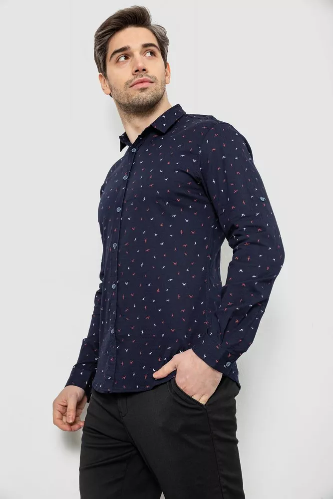 Купить Мужская рубашка однотонная с принтом, цвет синий, 186R6917-6 - Фото №3