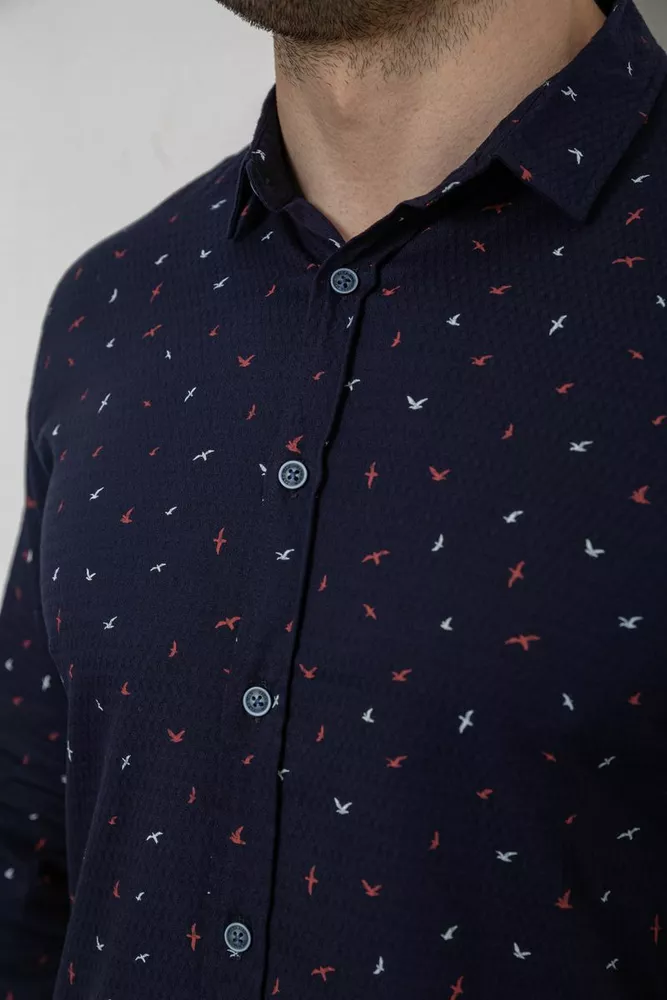 Купить Мужская рубашка однотонная с принтом, цвет синий, 186R6917-6 - Фото №5