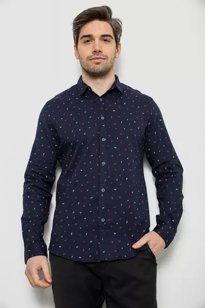 Мужская рубашка однотонная с принтом, цвет синий, 186R6917-6