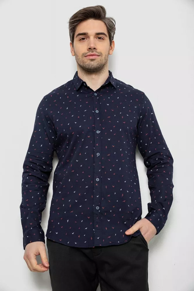 Купить Мужская рубашка однотонная с принтом, цвет синий, 186R6917-6 - Фото №1