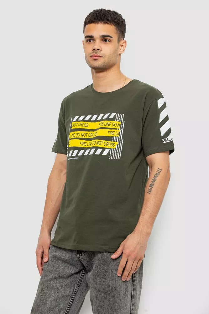 Купить Футболка мужская с принтом, цвет хаки, 244R2530 - Фото №3