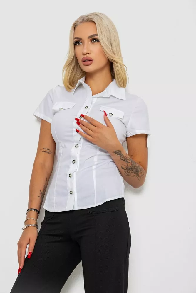 Купить Рубашка женская однотонная  -уценка, цвет белый, 230R068-1-U-298 оптом - Фото №3