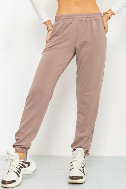 Спорт штани жіночі двонитка, колір темно-бежевий, 226R030