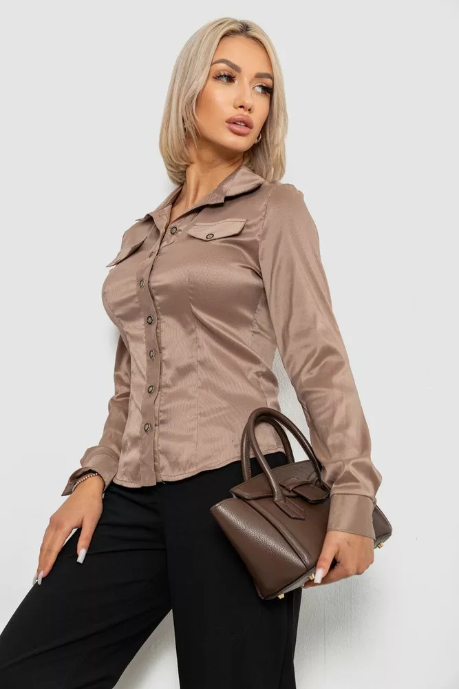 Купити Сорочка класична в смужку, колір бежевий, 230R641 оптом - Фото №3