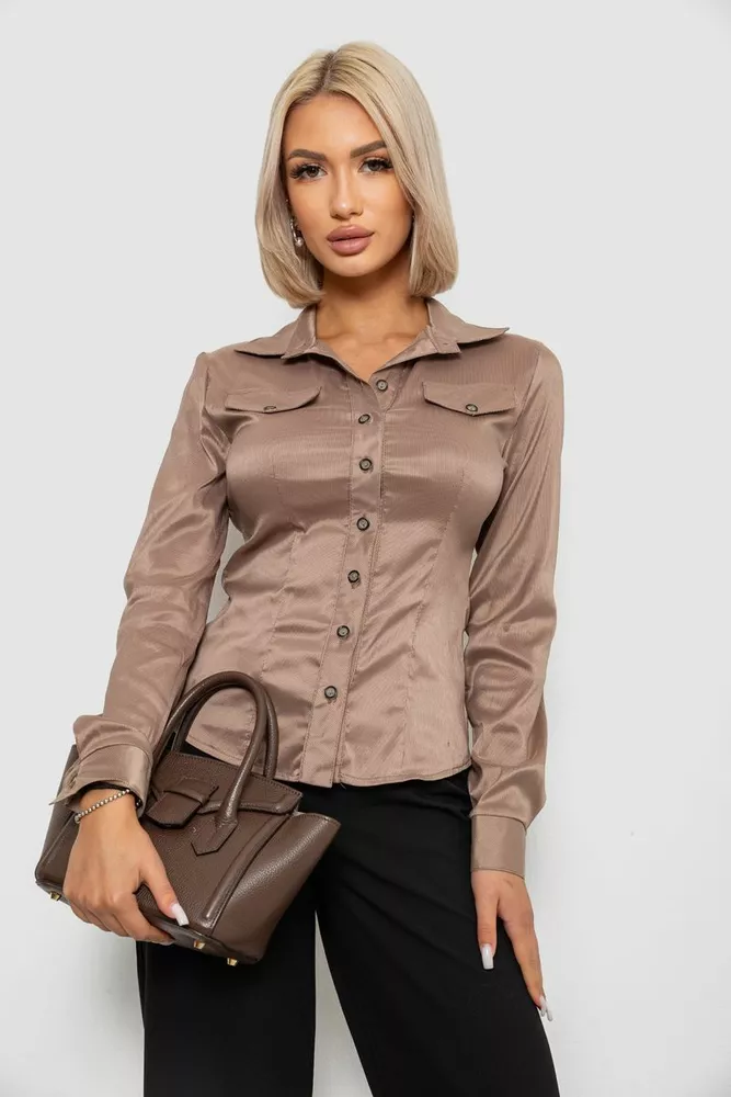 Купити Сорочка класична в смужку, колір бежевий, 230R641 оптом - Фото №1