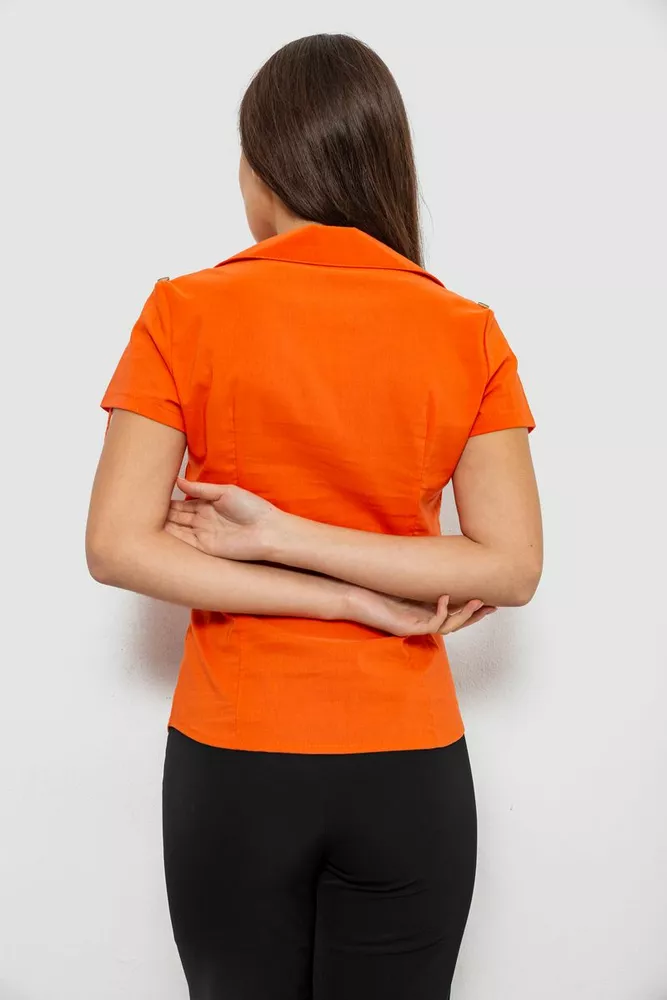 Купить Рубашка женская однотонная  -уценка, цвет оранжевый, 230R068-1-U-288 - Фото №4