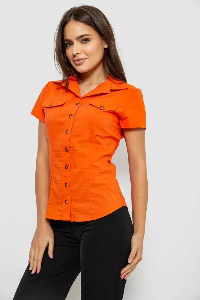 Купить Рубашка женская однотонная  -уценка, цвет оранжевый, 230R068-1-U-290 - Фото №3