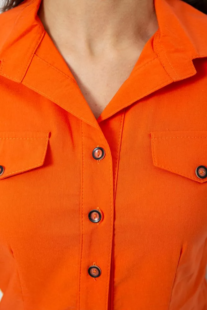 Купить Рубашка женская однотонная  -уценка, цвет оранжевый, 230R068-1-U-290 - Фото №5
