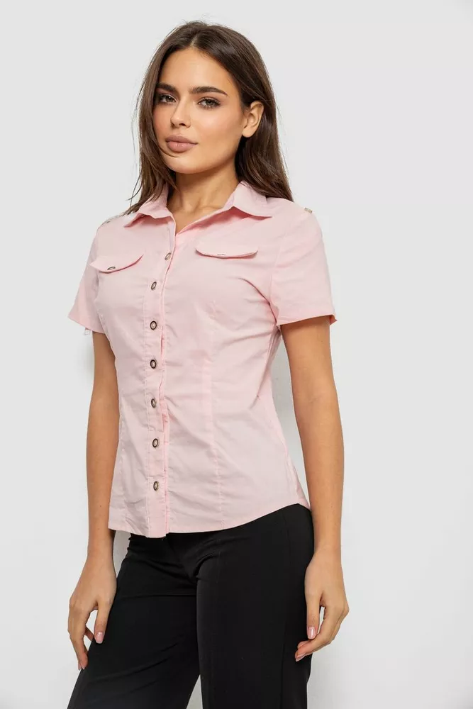 Купить Рубашка женская однотонная  -уценка, цвет светло-розовый, 230R068-1-U-294 - Фото №3