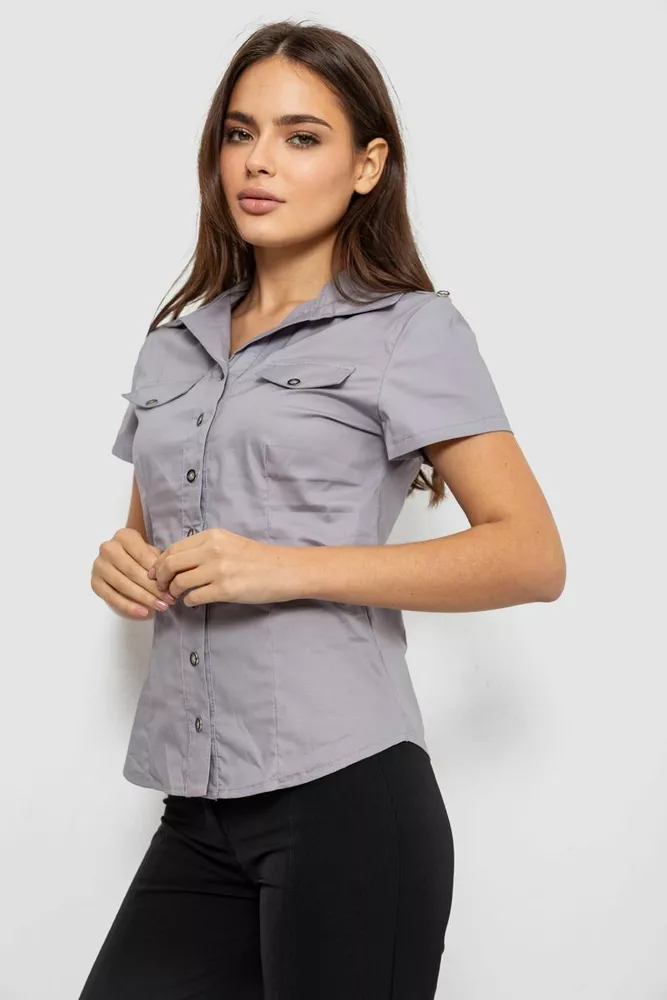 Купить Рубашка женская однотонная  -уценка, цвет серый, 230R068-1-U-293 оптом - Фото №3