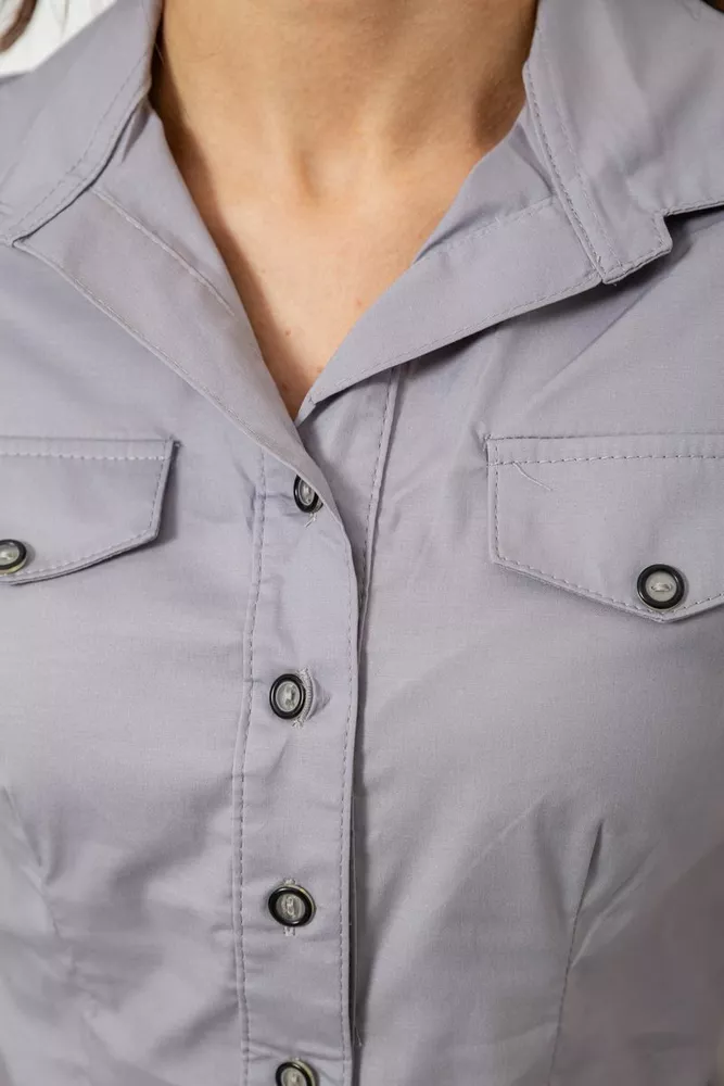 Купить Рубашка женская однотонная  -уценка, цвет серый, 230R068-1-U-293 оптом - Фото №5