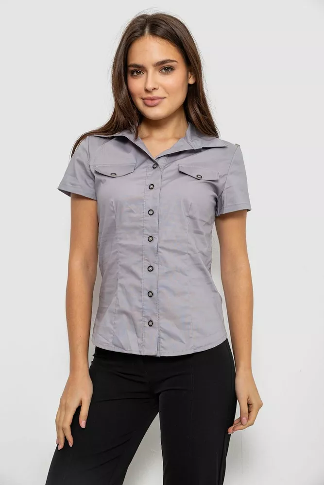 Купить Рубашка женская однотонная  -уценка, цвет серый, 230R068-1-U-293 оптом - Фото №1