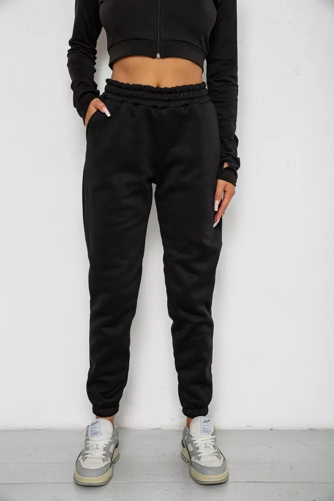 Купити Спортивні штани жіночі на флісі  -уцінка, колір чорний, 238R57012-U-1 - Фото №1