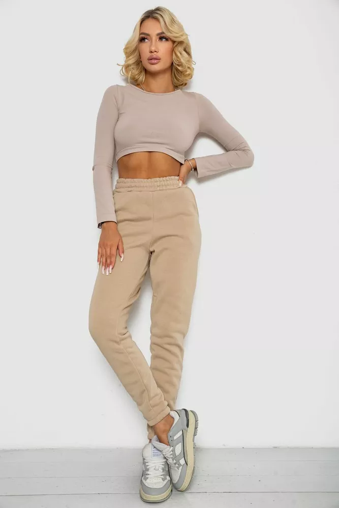 Купить Спортивные штаны женские на флисе  -уценка, цвет бежевый, 238R57013-U-9 - Фото №2