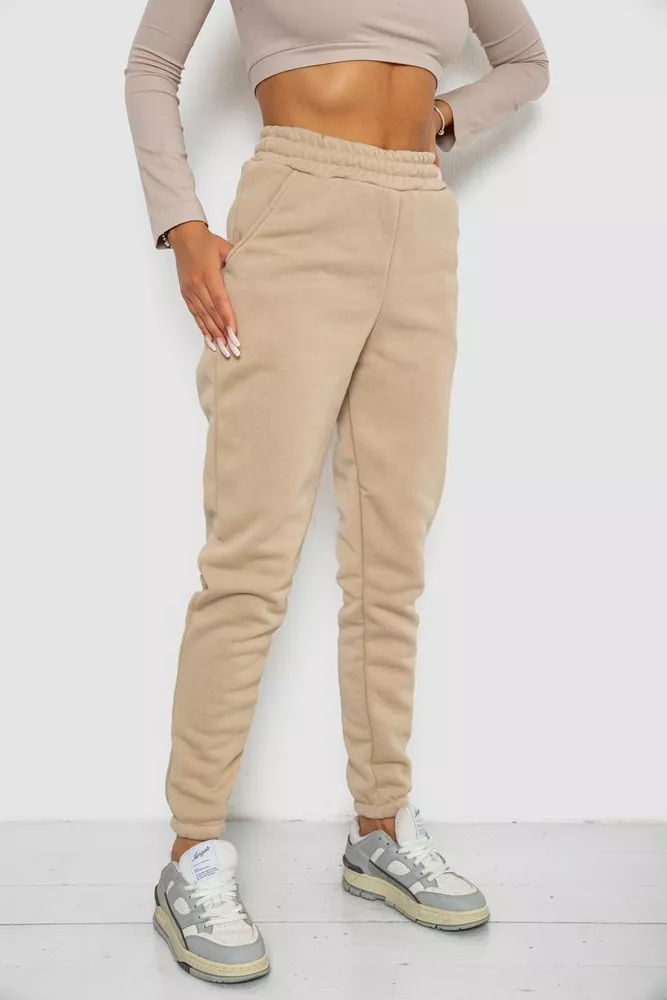Купить Спортивные штаны женские на флисе  -уценка, цвет бежевый, 238R57013-U-9 - Фото №3