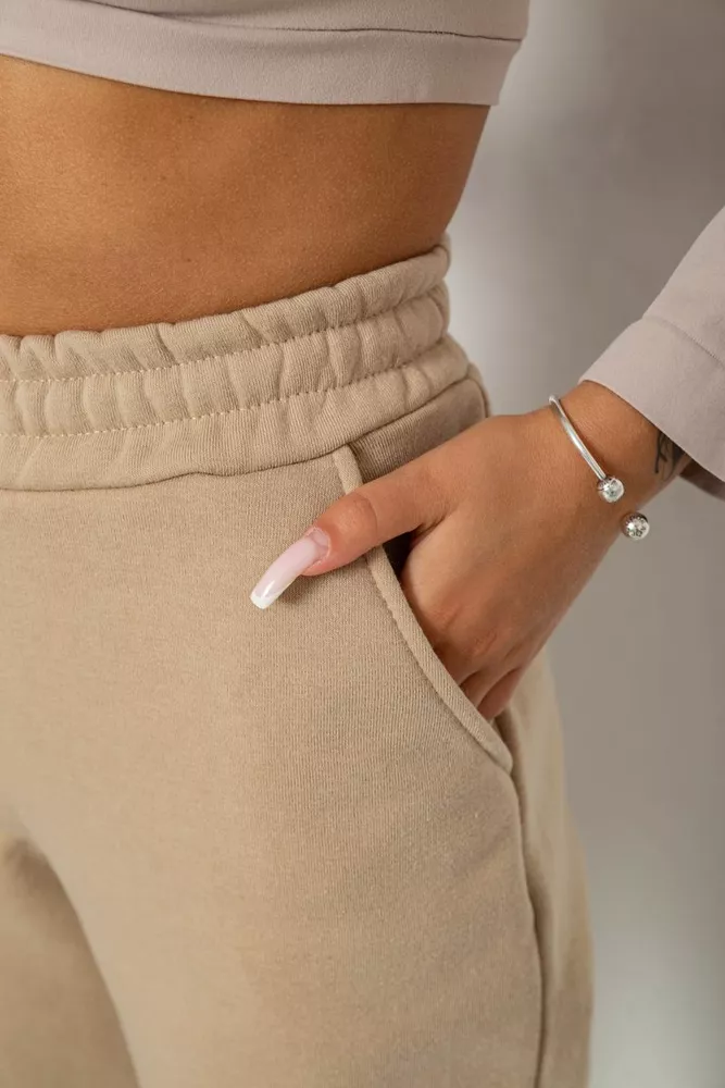 Купить Спортивные штаны женские на флисе  -уценка, цвет бежевый, 238R57013-U-9 - Фото №5