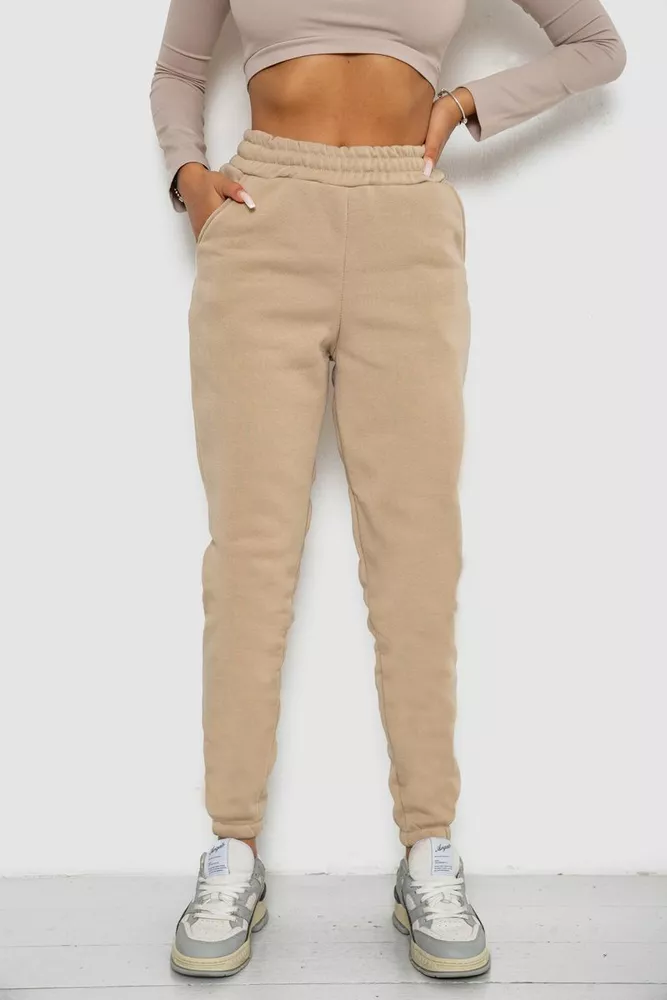 Купить Спортивные штаны женские на флисе  -уценка, цвет бежевый, 238R57013-U-9 - Фото №1