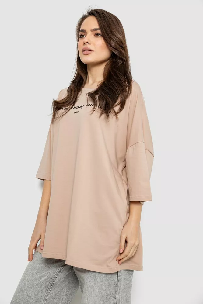 Купить Футболка женская с принтом, цвет бежевый, 244R3014 - Фото №3