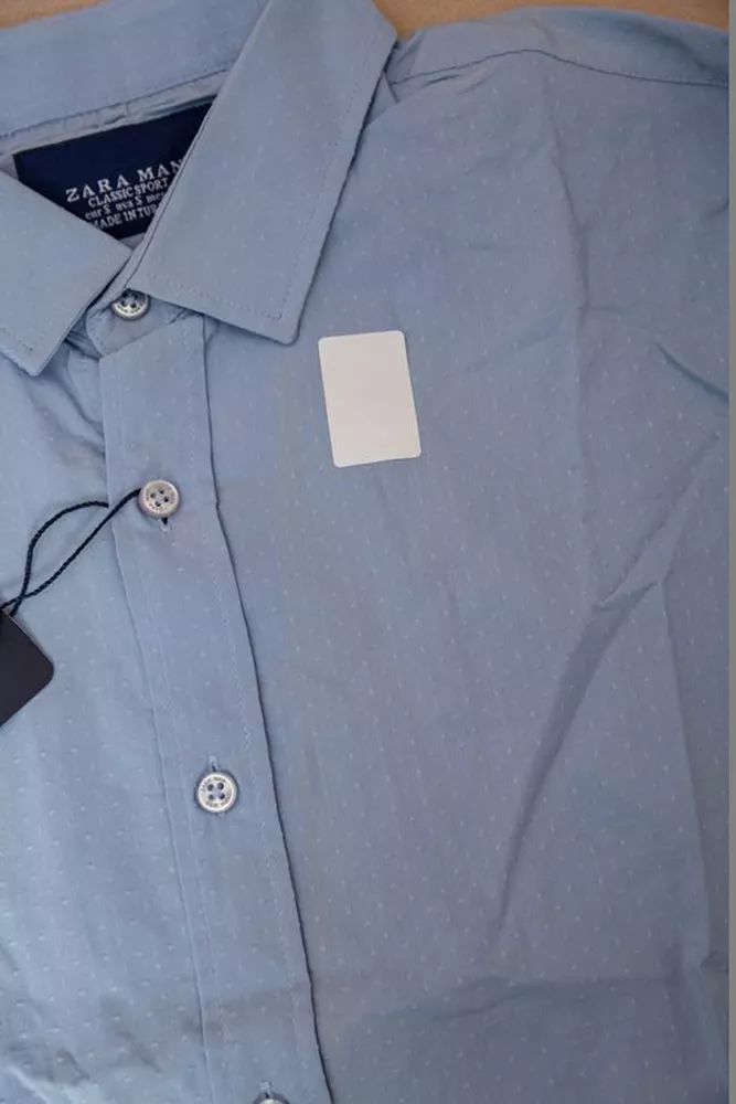 Купить Рубашка мужская однотонная с принтом  -уценка, цвет голубой, 186R6918-3-U оптом - Фото №6