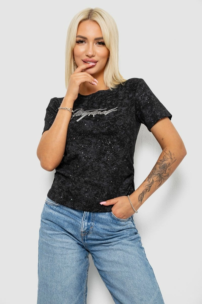 Купить Футболка женская с принтом, цвет черный, 221R3303 - Фото №1