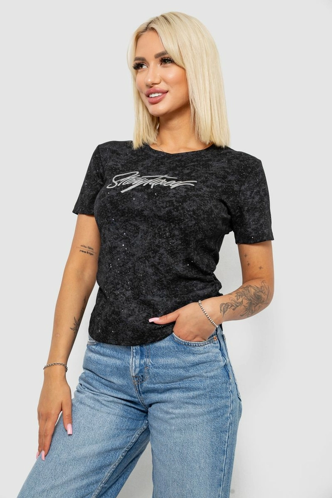 Купить Футболка женская с принтом, цвет черный, 221R3303 - Фото №3