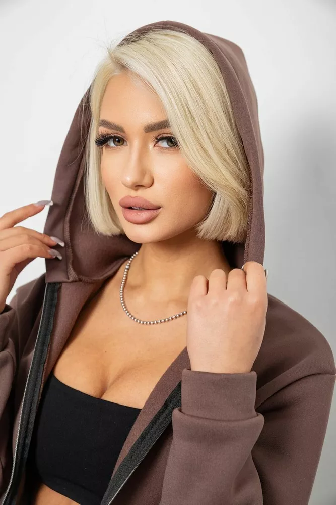 Купить Спортивный костюм женский на флисе  -уценка, цвет темно-коричневый, 257R86-U-1 - Фото №5