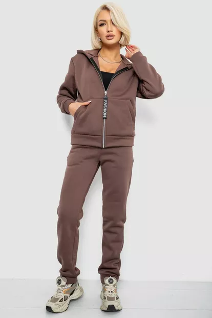 Спортивный костюм женский на флисе  -уценка, цвет темно-коричневый, 257R86-U-1
