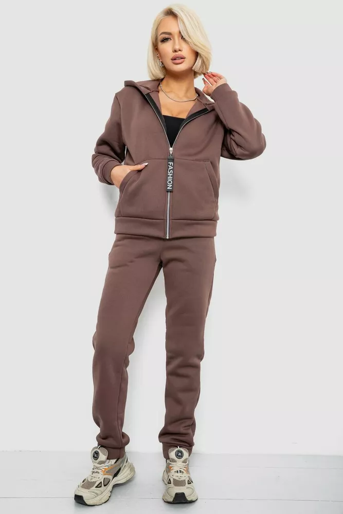 Купить Спортивный костюм женский на флисе  -уценка, цвет темно-коричневый, 257R86-U-1 - Фото №1
