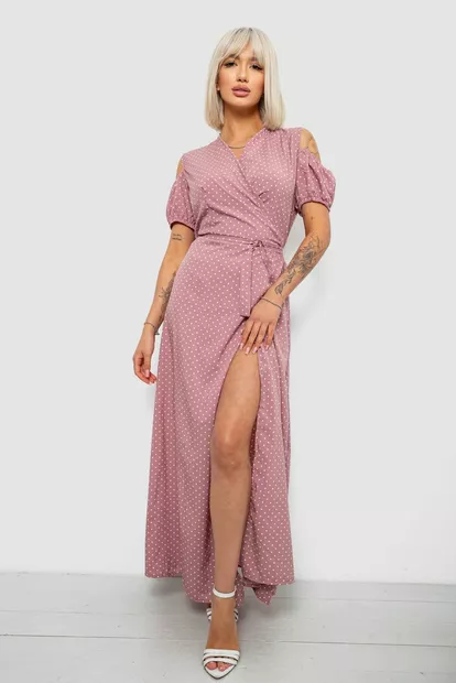 Платье женское на запах в горошек софт, цвет пудровый, 257R358-3