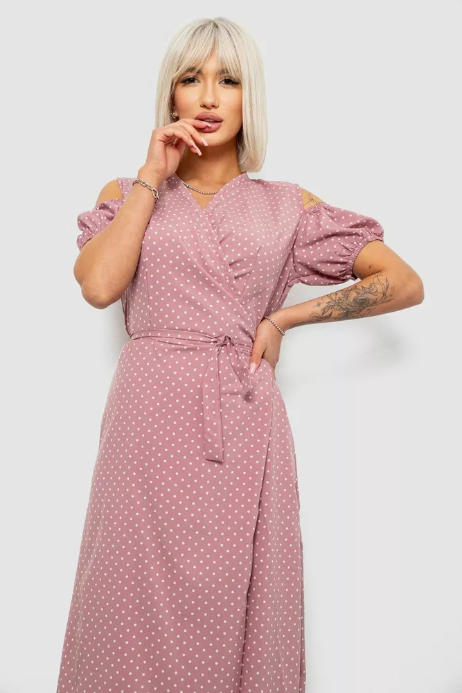 Купить Платье женское на запах в горошек софт, цвет пудровый, 257R358-3 оптом - Фото №2