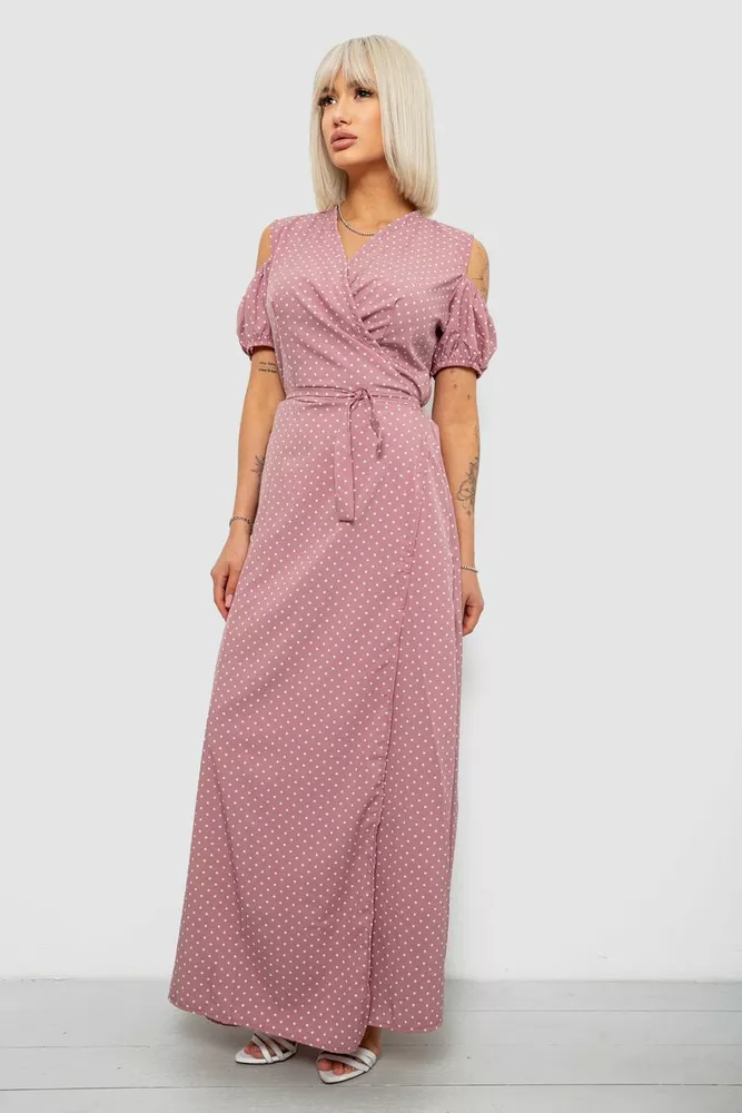 Купить Платье женское на запах в горошек софт, цвет пудровый, 257R358-3 оптом - Фото №3