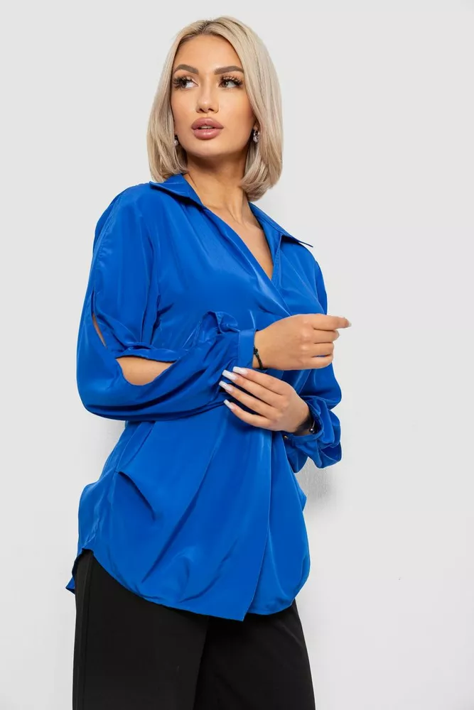 Купить Блуза однотонная, цвет электрик, 230R1162 - Фото №3