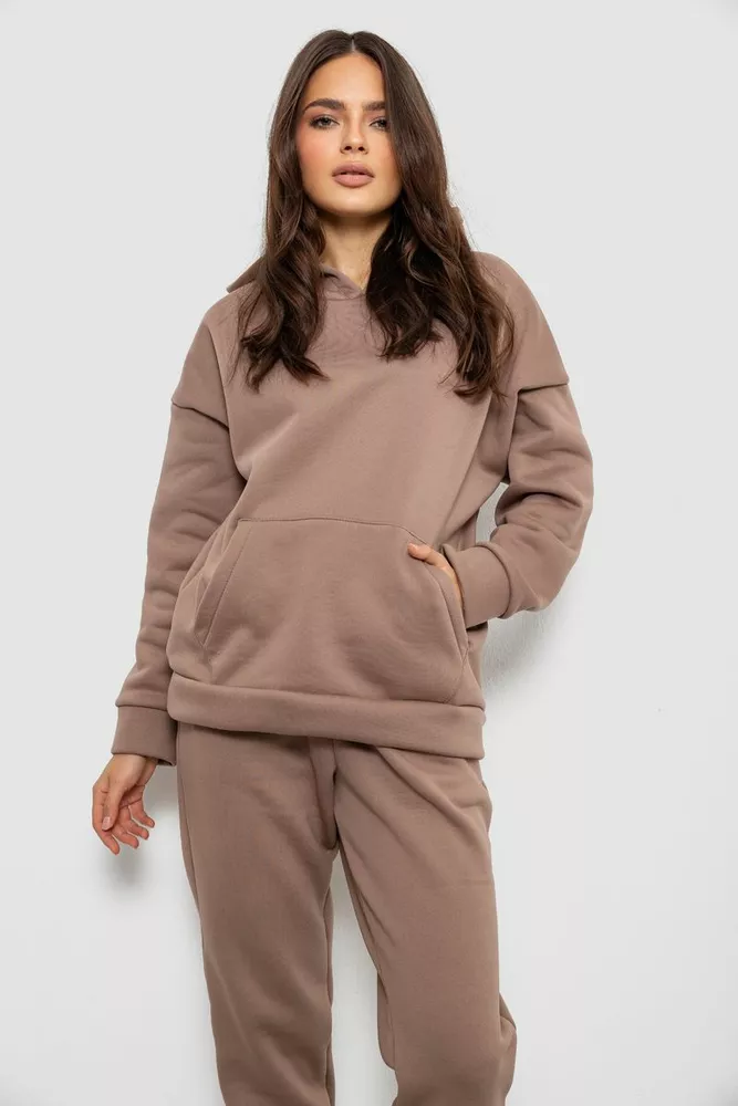 Купить Спортивный костюм женский на флисе  -уценка, цвет темно-бежевый, 257R85-U-10 - Фото №2
