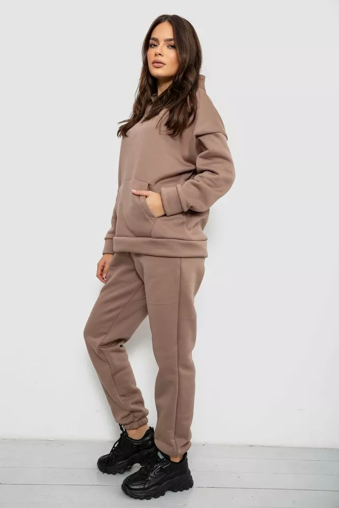 Купить Спортивный костюм женский на флисе  -уценка, цвет темно-бежевый, 257R85-U-10 - Фото №3