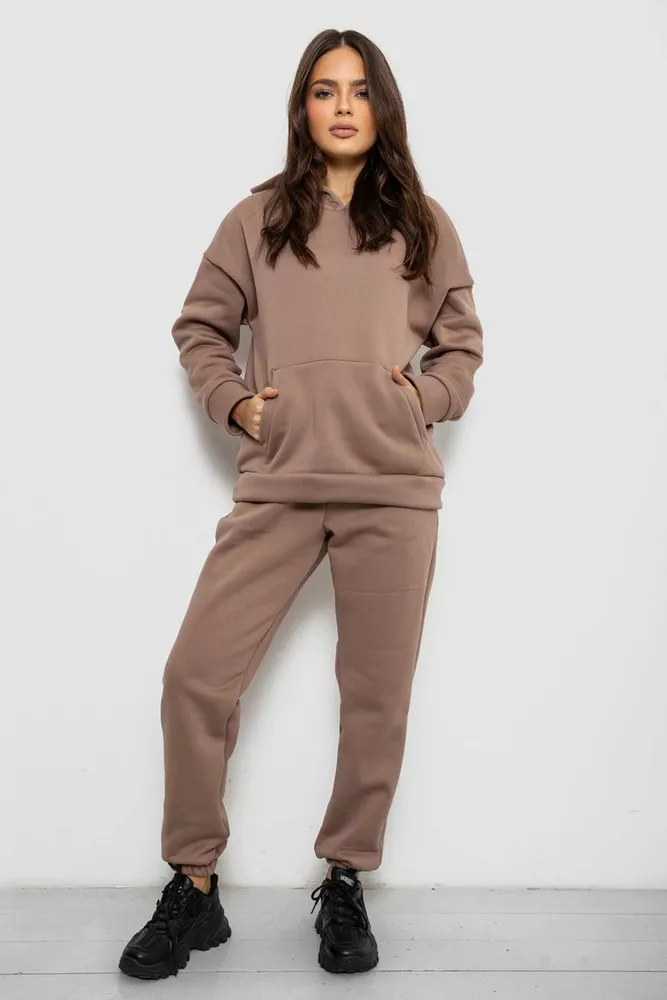 Купить Спортивный костюм женский на флисе  -уценка, цвет темно-бежевый, 257R85-U-10 - Фото №1