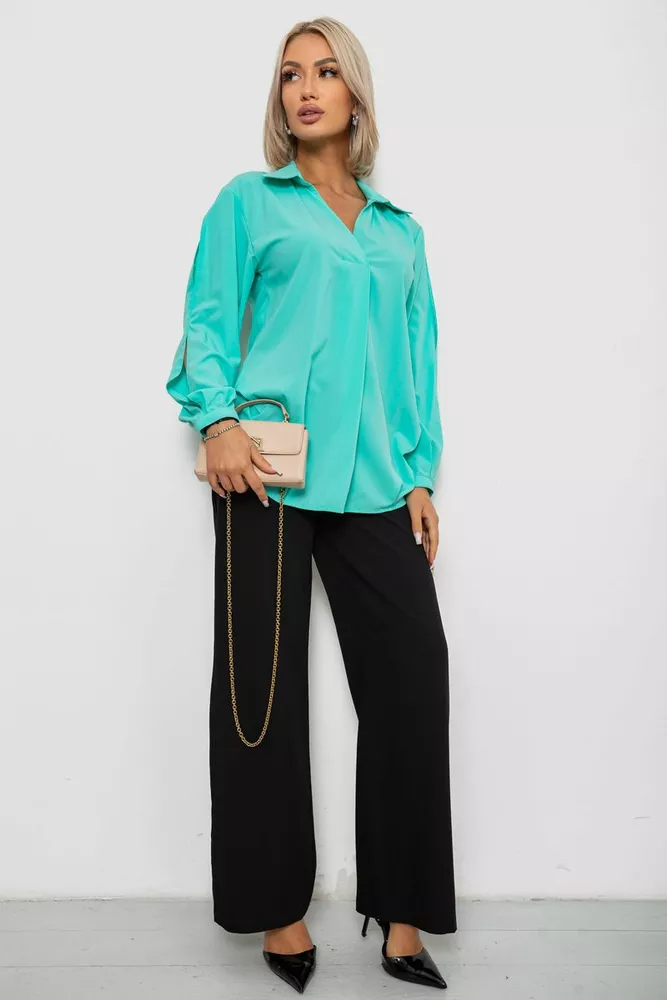 Купить Блуза однотонная, цвет бирюзовый, 230R1162 - Фото №2