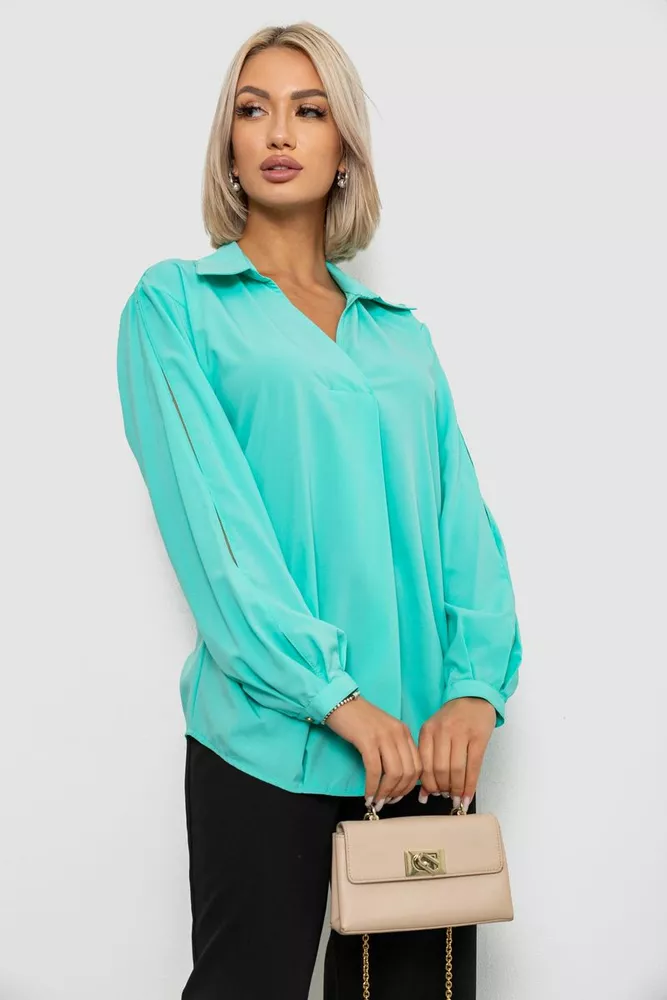 Купить Блуза однотонная, цвет бирюзовый, 230R1162 - Фото №3