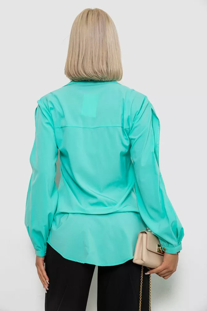 Купить Блуза однотонная, цвет бирюзовый, 230R1162 - Фото №4