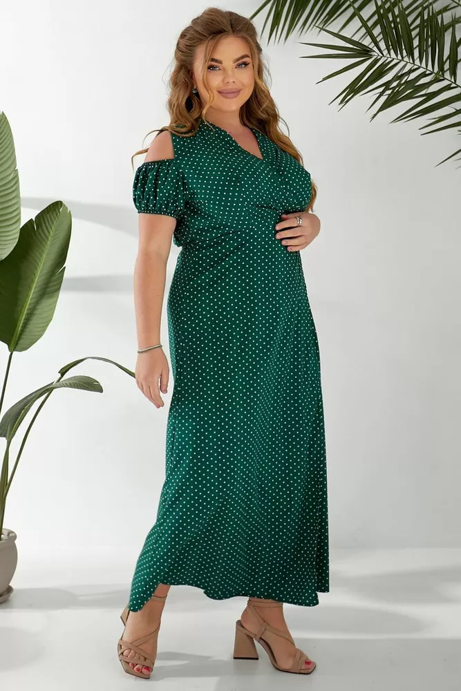 Купить Платье женское на запах в горошек софт, цвет зеленый, 257R358-3 - Фото №4
