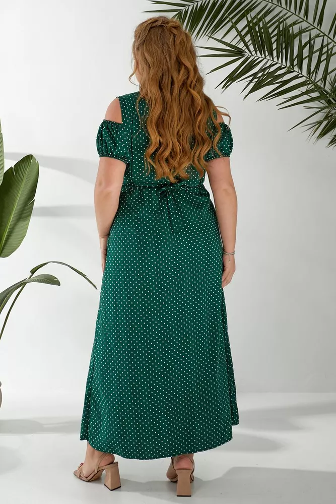 Купить Платье женское на запах в горошек софт, цвет зеленый, 257R358-3 - Фото №5