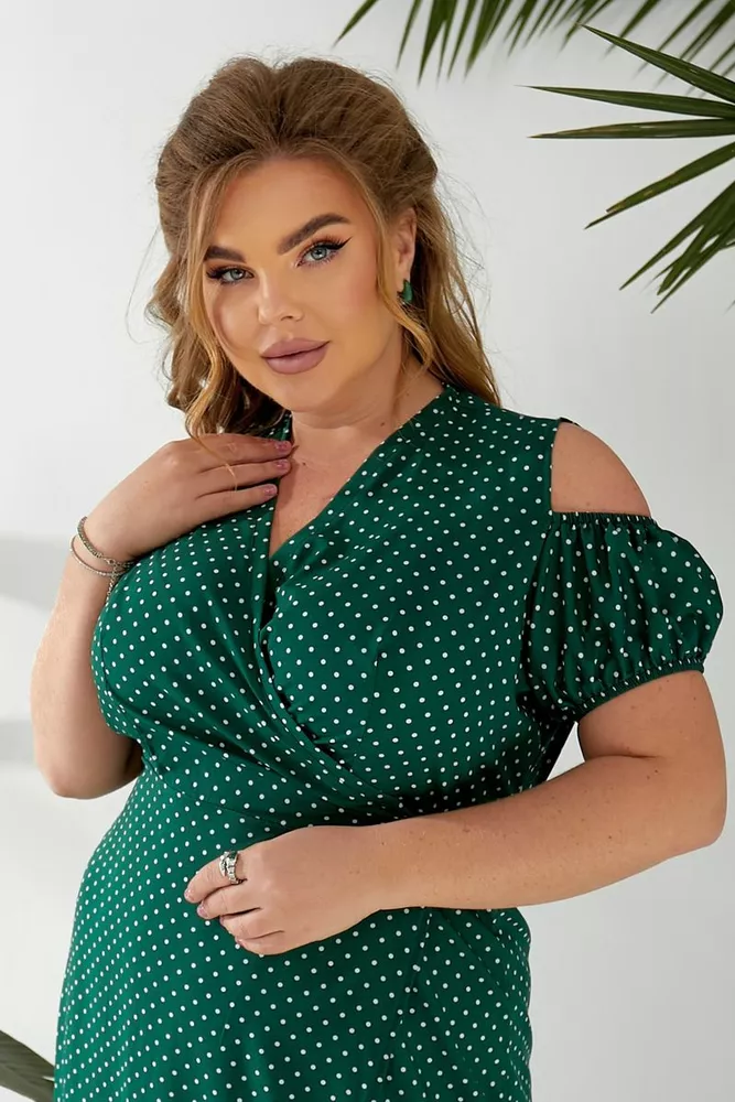 Купить Платье женское на запах в горошек софт, цвет зеленый, 257R358-3 - Фото №6